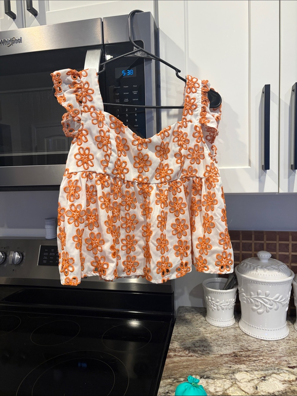 SHEIN White Tank Top with Orange Floral Embroidery
